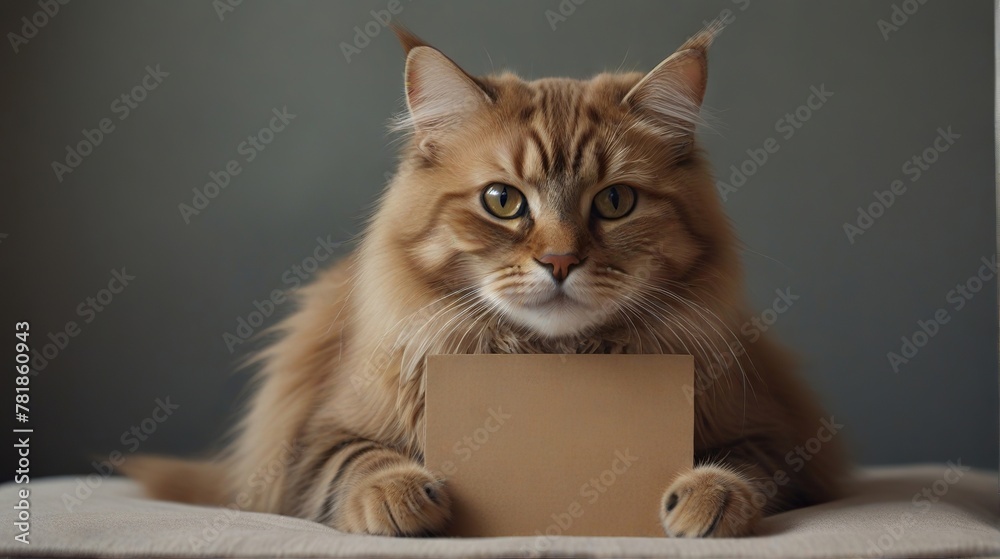 cute adorable cat holding blank signboard ai gen