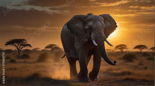 African elephant during sunset ai gen