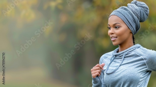A woman wearing a scarf and a hat is standing in a park © AdriFerrer