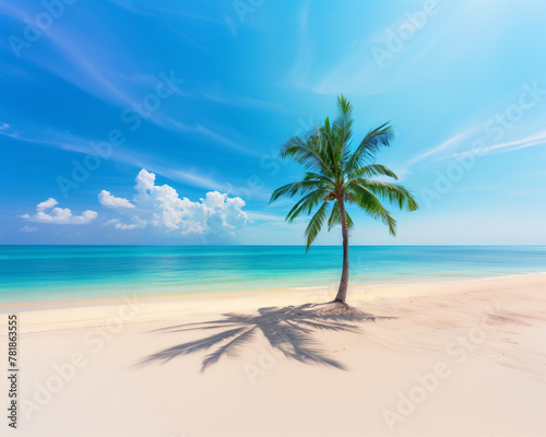 palm tree on the beach in Maldives  with blue sea and white sand