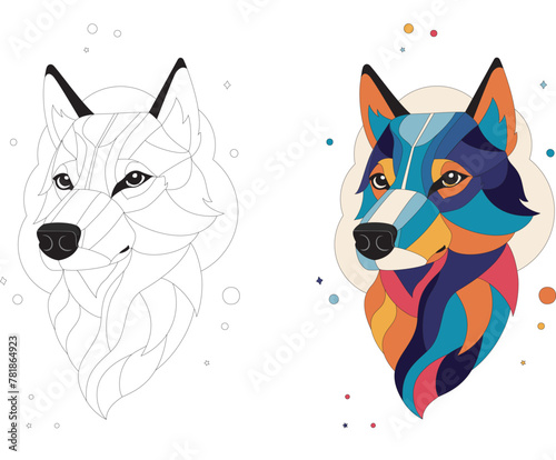 vector coloring page and illustration of a wolf 