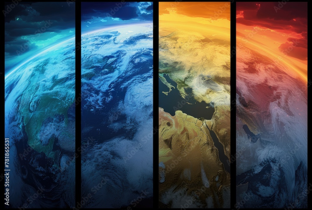 Artistic representation of Earth in four stages, depicting varying ...