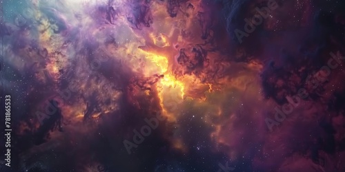 Expansive celestial nebula showcasing a vibrant star formation, illuminating the dust and gas in space.