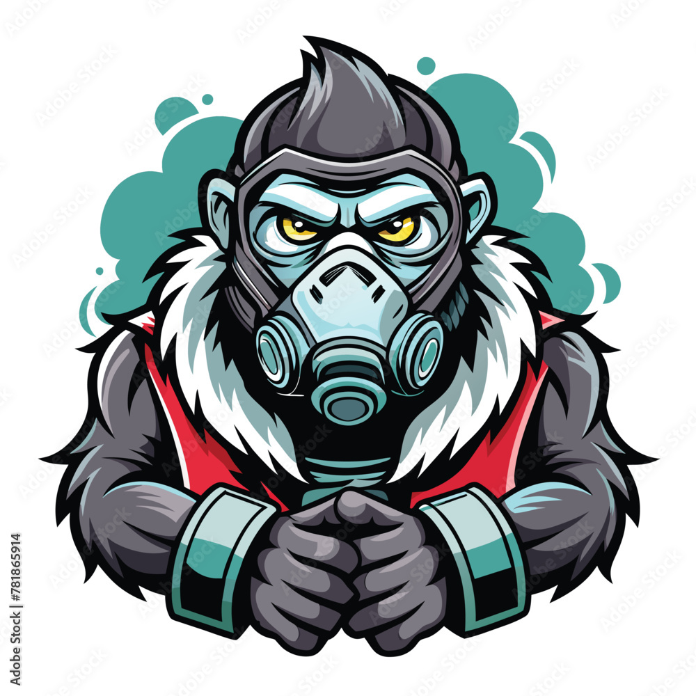 gorilla Zombie wearing gas mask hand drawn logo design illustration gorilla Zombie wearing gas mask hand drawn logo design illustration