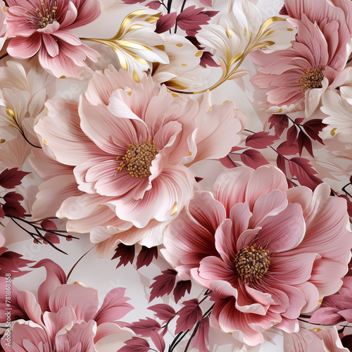 Pink floral elements, white background
