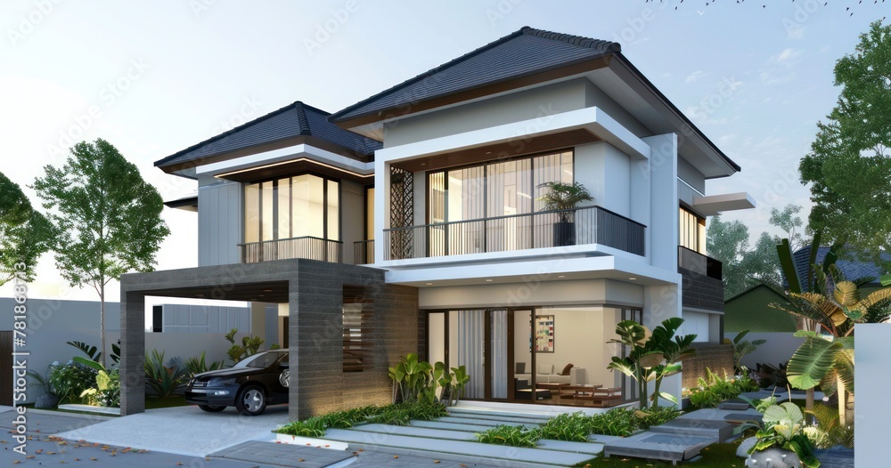 3d rendering of modern and minimalist house