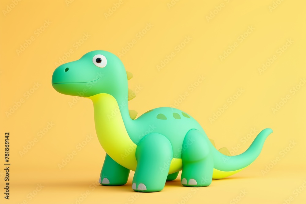 Playful 3D rendering of a colorful cartoon dinosaur in pastel green tones, set against a soothing solid pastel yellow background, suitable for children's educational materials
Playful 3D rendering of a colorful cartoon dinosaur in pastel green tones, set against a soothing solid pastel yellow background, suitable for children's educational materials