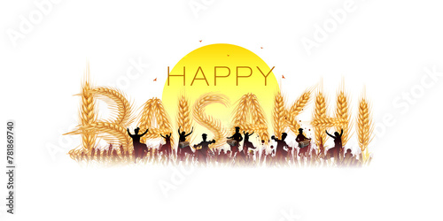 isolated illustration of Happy Baisakhi text. Punjabi sikh traditional festival. photo