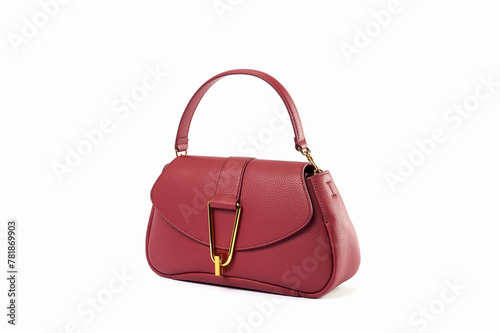 Stylish Leather Red Handbag, fashion still life. Female backpack