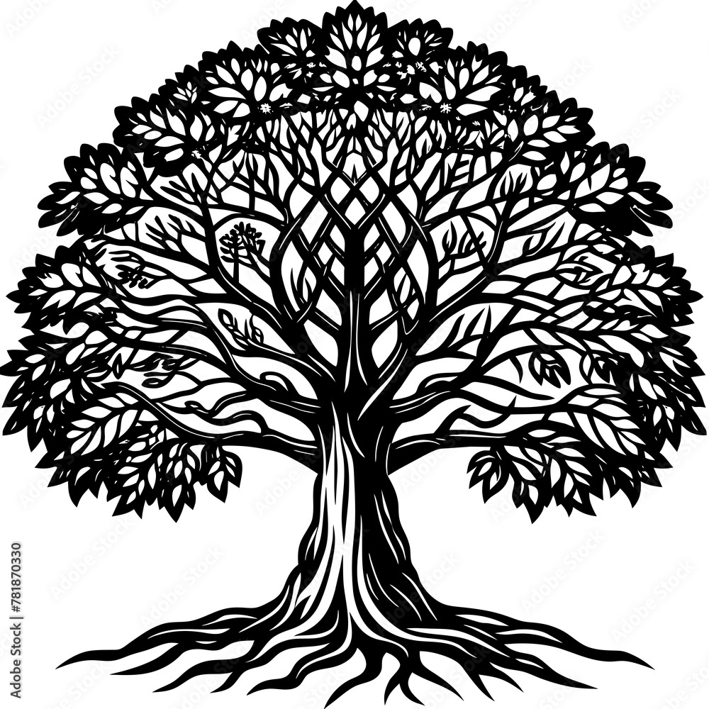Obraz premium tree with roots tree silhouette -Vector illustration