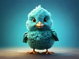 illustration of teal baby bird with blue eyes, 3D image style
Ai generative 
