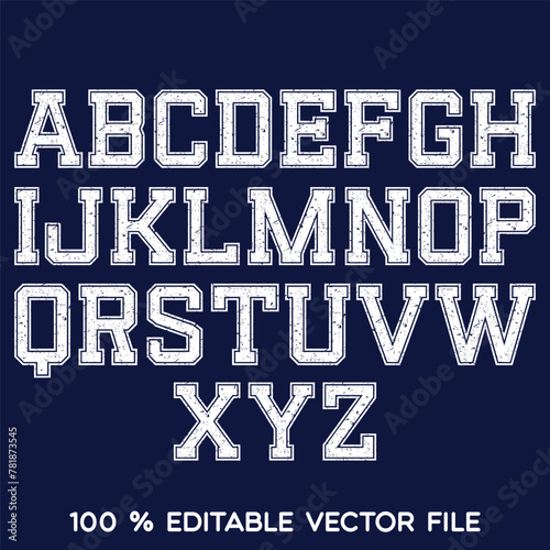 Classic college font. Vintage sport font in american style for football, baseball or basketball logos and t-shirt. Athletic department typeface, varsity style font. Vector