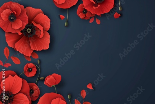9 may, National celebration of victory day in Russia. Remembrance Day background with poppy flowers and text 