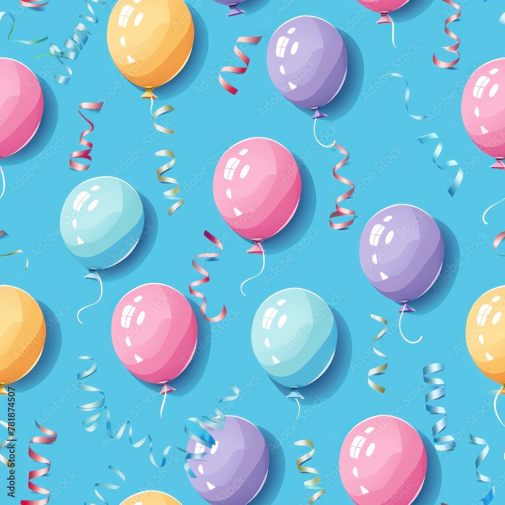 A blue background with a bunch of colorful balloons