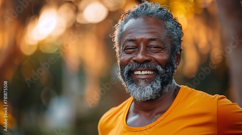 Smiling Senior Man with Beard Outdoors at Sunset