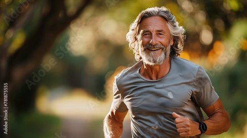 Smiling Mature Man Jogging Outdoors