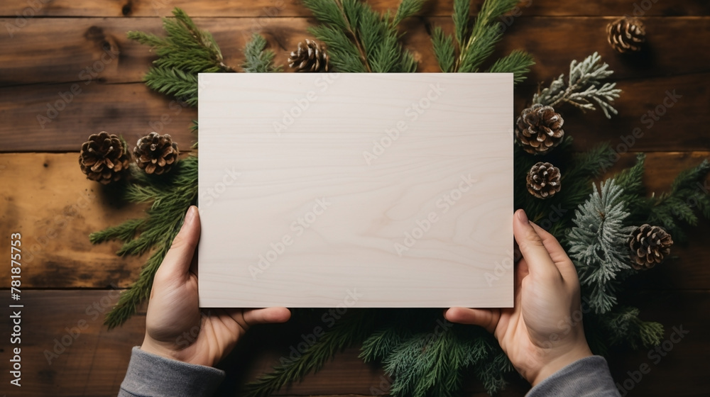 Person holding a branding notice board mockup with white empty copy space for edits Person holding a branding notice board mockup with white empty copy space for edits