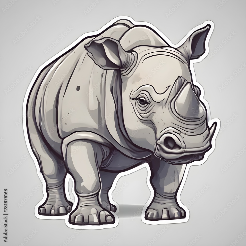 Fototapeta premium Horns of Majesty: A Spectacular Array of Twenty Rhino Stickers, Capturing the Rugged Beauty and Strength of Nature's Armored Titans