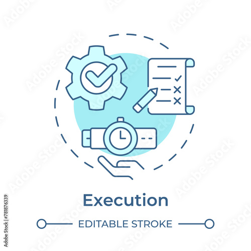 Business management execution soft blue concept icon. Performance monitoring, process automation. Round shape line illustration. Abstract idea. Graphic design. Easy to use in infographic, article