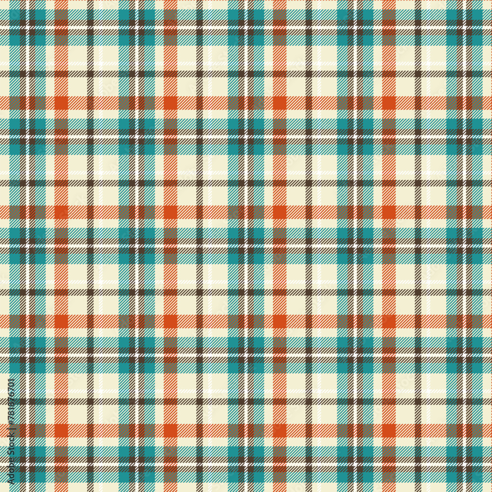 Seamless plaid patterns in green orange brown and beige for textile design. Tartan plaid pattern with square-shaped graphic background for a fabric print. Vector illustration.
