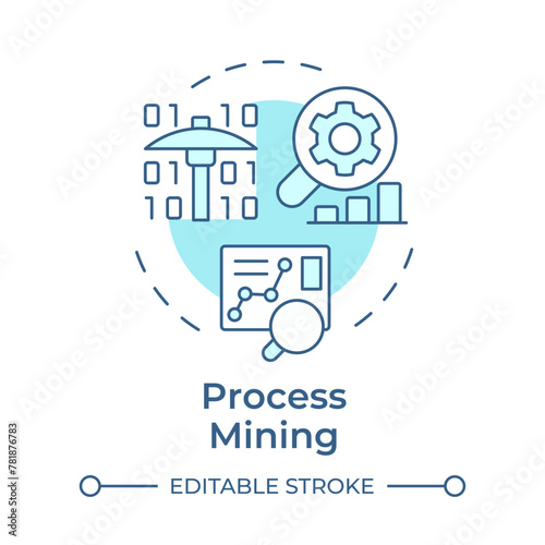 Process mining soft blue concept icon. Software solution, source code. Organizational processes. Round shape line illustration. Abstract idea. Graphic design. Easy to use in infographic, article