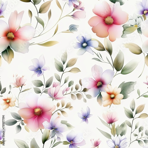 Retro Watercolor Blossoms flowers 