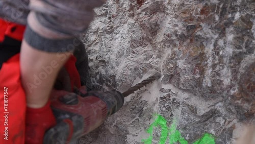 Drilling hole into stone with a driller