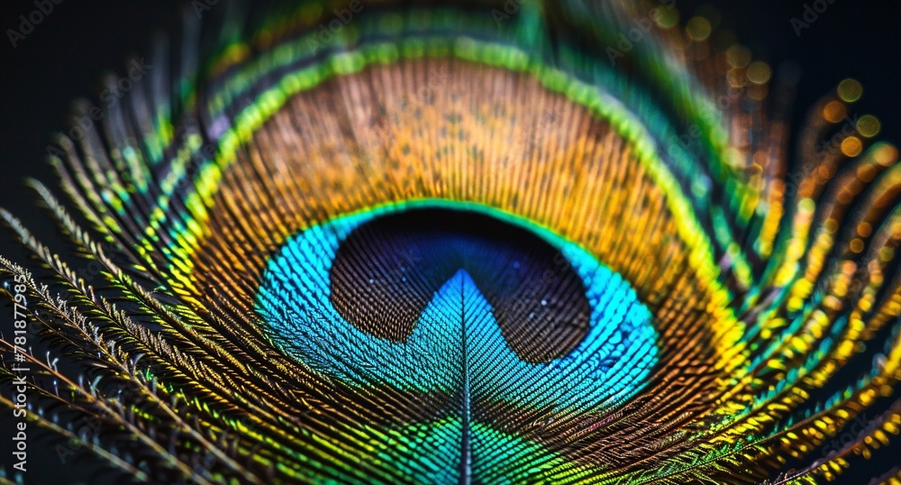 Naklejka premium Vivid Peacock Feather A Close-up View of Nature's Spectacle Generative AI