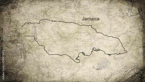 Jamaica map drawn on a cartography background sheet of paper