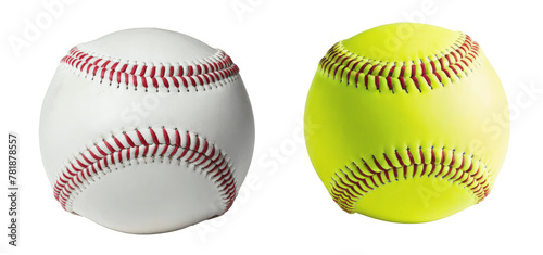 green and white baseball softball balls isolated on transparent background photo