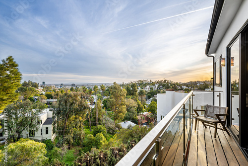 Valokuva Modern Hollywood Hills home balcony in Los Angeles, California, with a remodel o