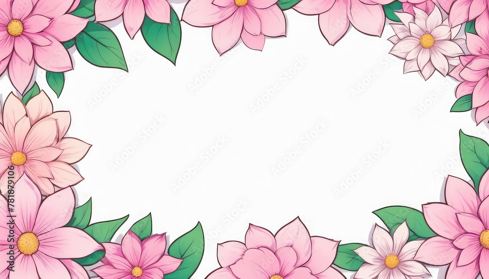 Embrace elegance with our hand-drawn pink floral frame illustration. A blank canvas awaits your text or photo