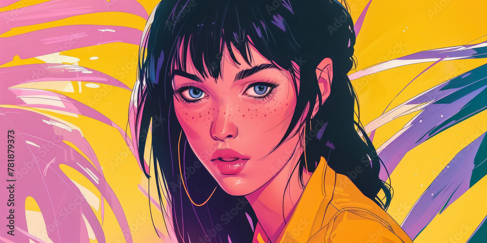 Vibrant manga style woman illustration Vibrant manga style woman illustration