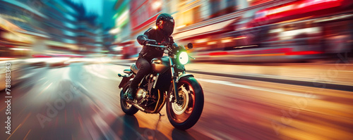 speed and motion in a long exposure photograph of a motorcycle driving down a vibrant street