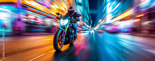 speed and motion in a long exposure photograph of a motorcycle driving down a vibrant street
