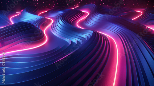 illustration of a modern dark blue and purple neon curve pattern background