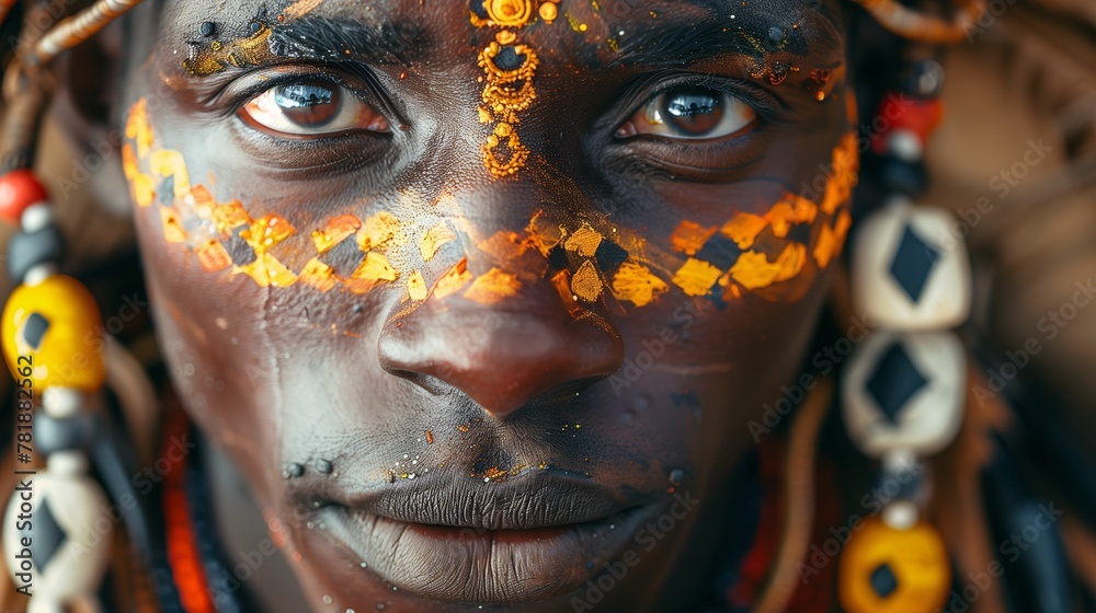 African Man with Traditional Face Paint and Beaded Jewelry African Man with Traditional Face Paint and Beaded Jewelry