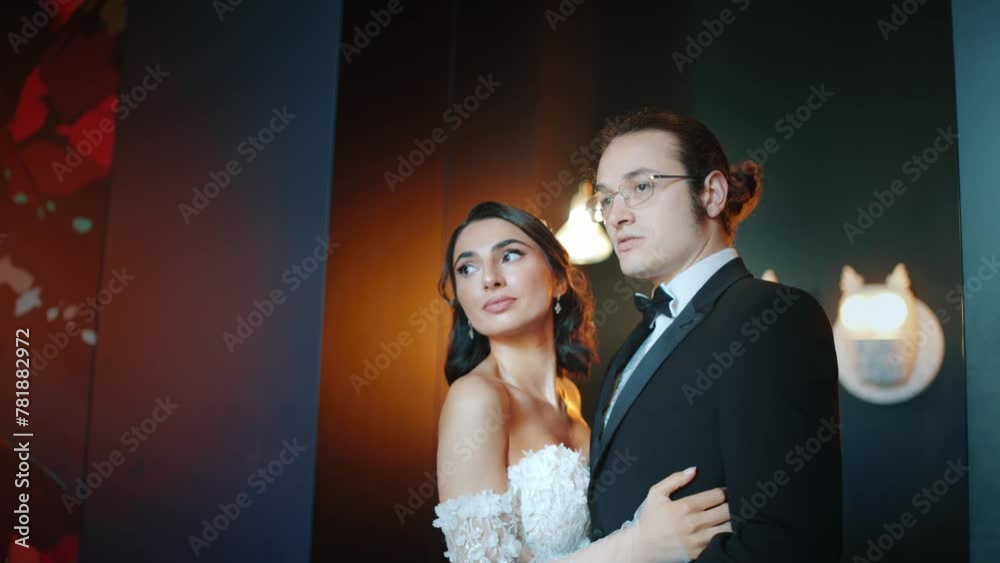 Happy bride and groom in wedding dress prepare for married in wedding ceremony. Romantic love of man and woman couple. Happy bride and groom in wedding dress prepare for married in wedding ceremony. Romantic love of man and woman couple.