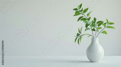 Beautiful Green Plant leaf In a Ceramic Vase on White Background for Interior Decoration