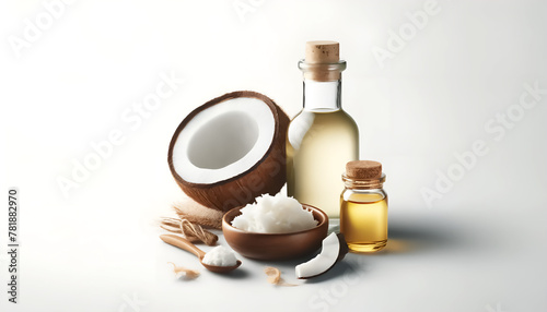 Organic Coconut Oil: Glass Bottle on White Background, Hydrating Elixir: Coconut Oil in Sealed Glass Bottle, Premium Coconut Oil: Glass Bottle with Wooden Cork
