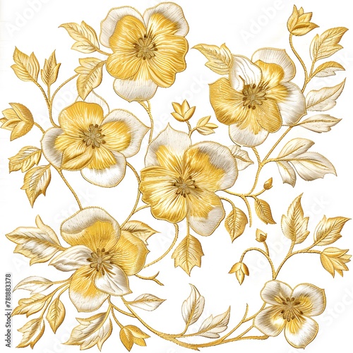 gold foil floral design, white background, clip art