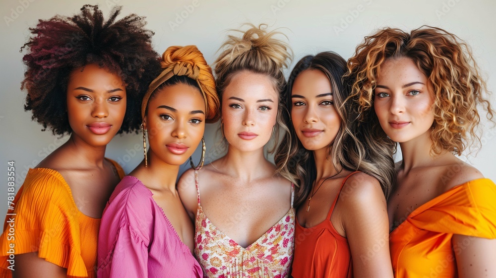 Diverse Group of Five Young Women Posing Together Diverse Group of Five Young Women Posing Together