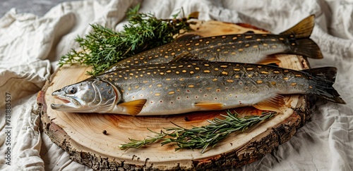 Freshly Caught Trout with Herbs on a Cutting Board Generative AI