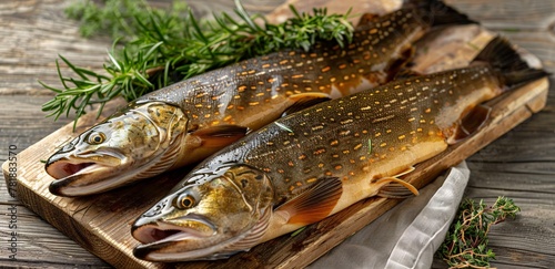 Freshly Caught Trout on a Wooden Table Generative AI