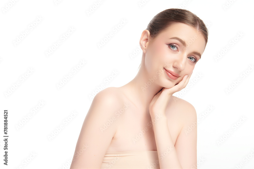 Beautiful young woman with clean fresh skin on white background, Face care, Facial treatment, Cosmetology, beauty and spa, women portrait. Beautiful young woman with clean fresh skin on white background, Face care, Facial treatment, Cosmetology, beauty and spa, women portrait.