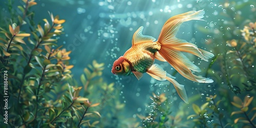 Aquatic Adventure The Golden Koi in a Lush Aquatic Garden Generative AI