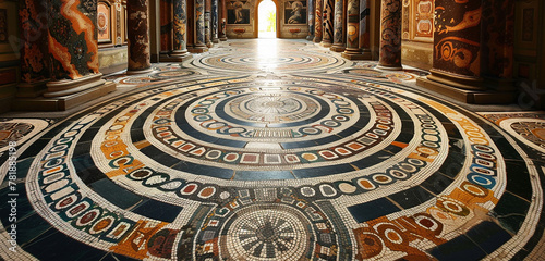 A maze constructed from ornate tiles with intricate mosaic patterns underfoot.