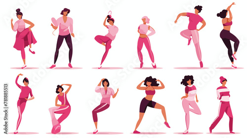 Pose of people exercising in pink clothes female 2d