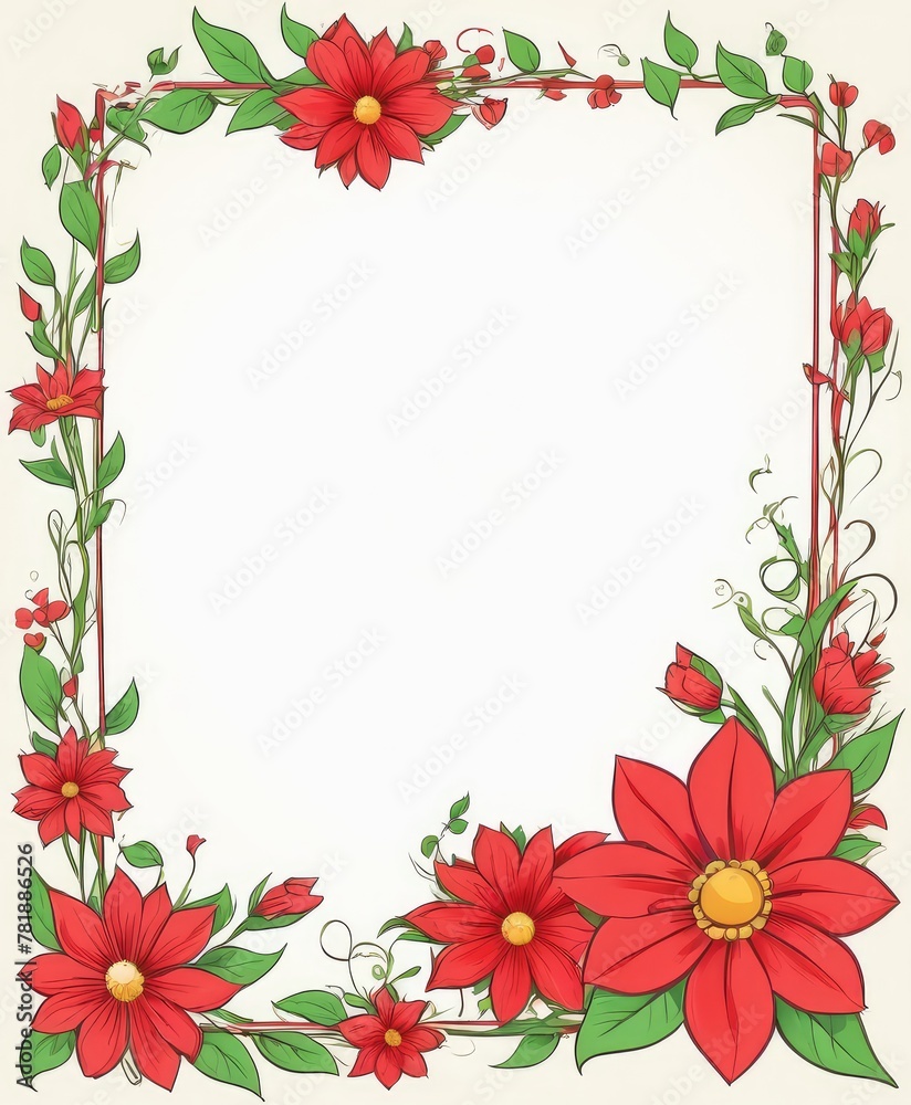Evoke warmth with our vibrant red floral frame drawing. Custom space awaits your content, infusing energy into your design