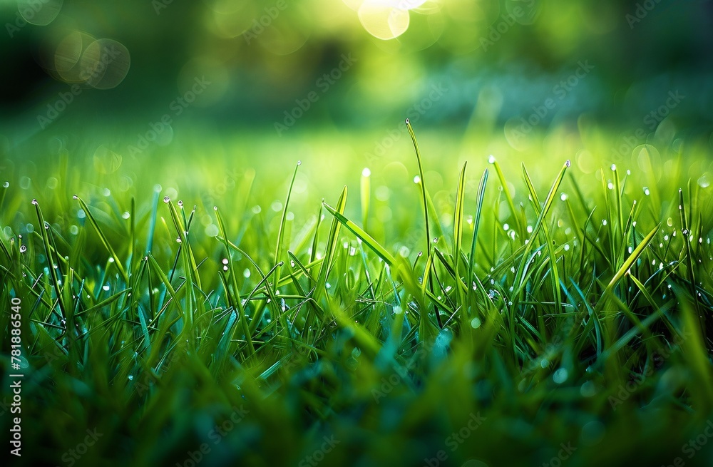 Dewy Dawn A Close-up of Morning Dew on Freshly Cut Grass Generative AI